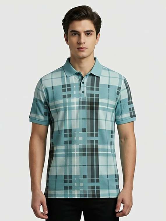 men checkered short sleeve regular fit polo t-shirt - 22230071 -  Standard Image - 2