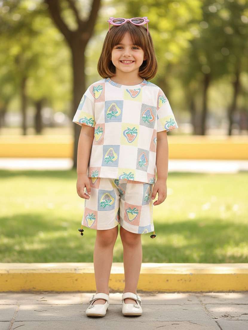 girls printed short sleeve t-shirt & shorts set