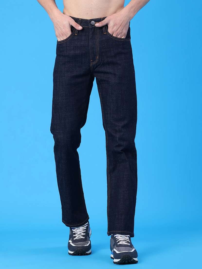men plain mid rise full length jeans