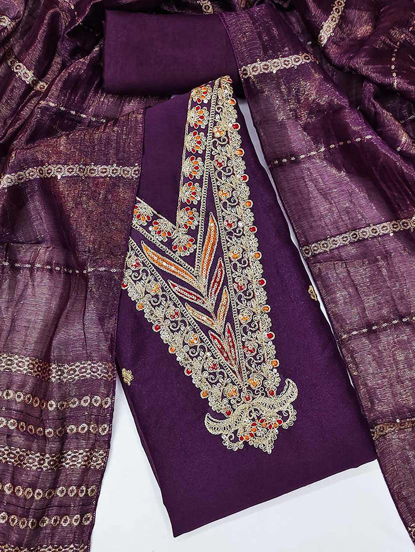 women solid with work embroidered unstitched suit set - 22230560 -  Standard Image - 2
