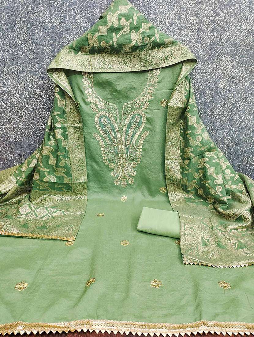 women solid with work embroidered unstitched suit set - 22230588 -  Standard Image - 2