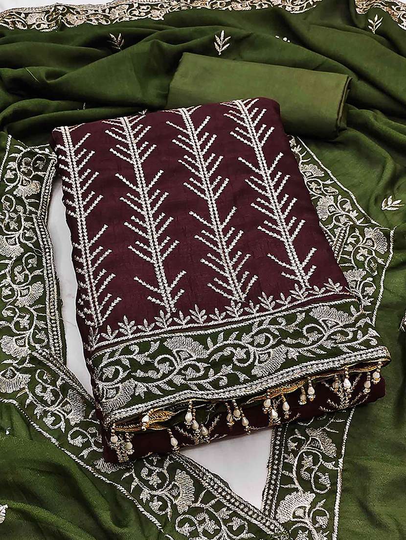 women solid with work unstitched suit set