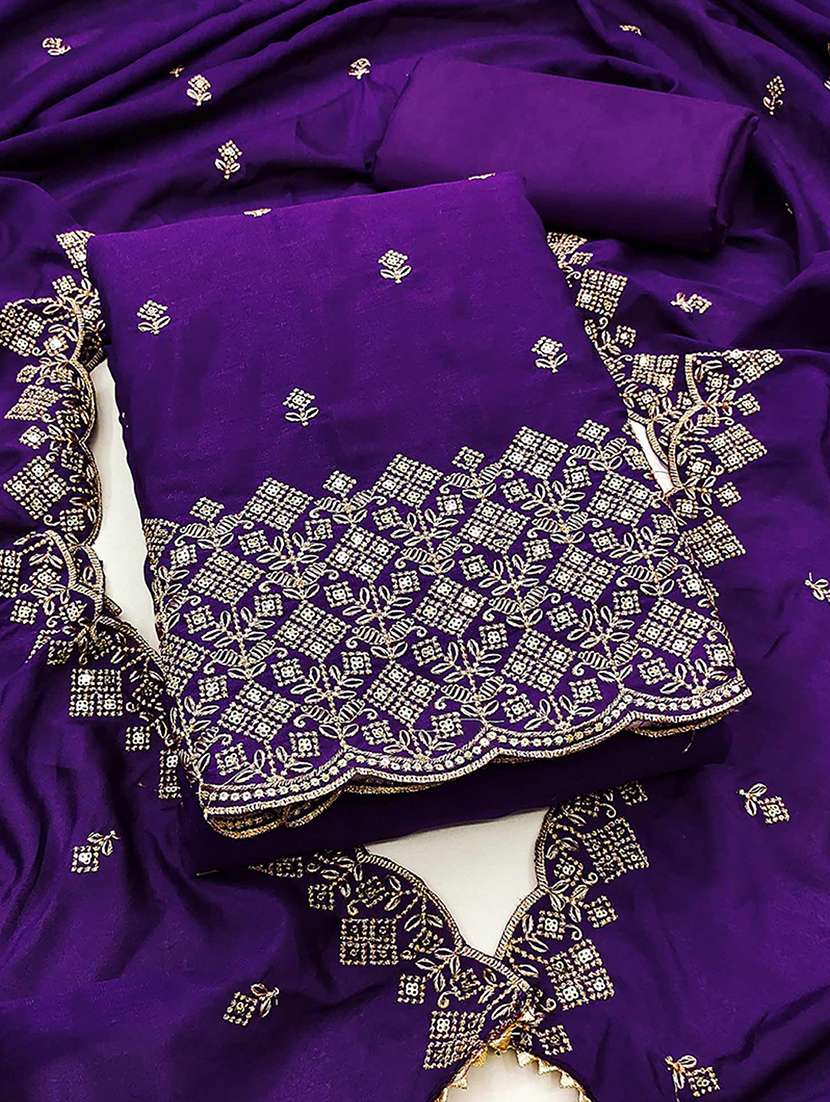 women solid with work unstitched suit set