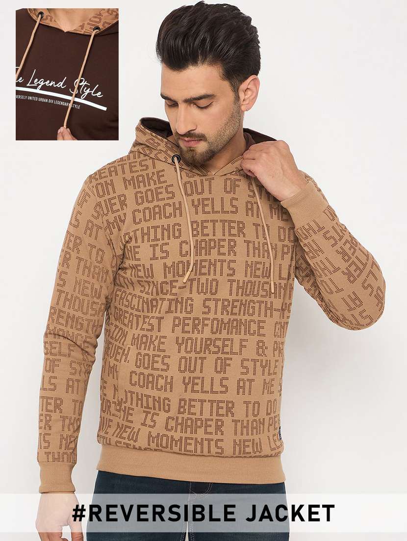 men typogarphic long sleeve regular fit reversible sweatshirt