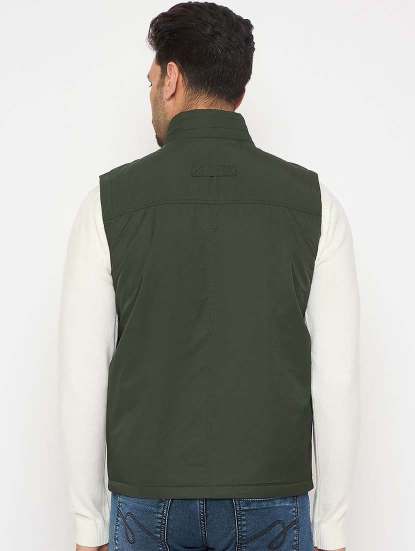 men solid sleeveless bomber jacket - 22230790 -  Standard Image - 2