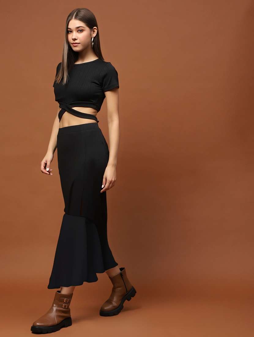 women solid high rise bodycon tiered skirt - 22230795 -  Standard Image - 2