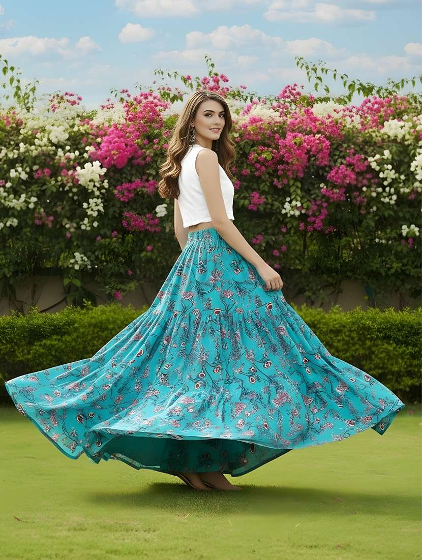 women printed mid rise tiered maxi skirt - 22230798 -  Standard Image - 2
