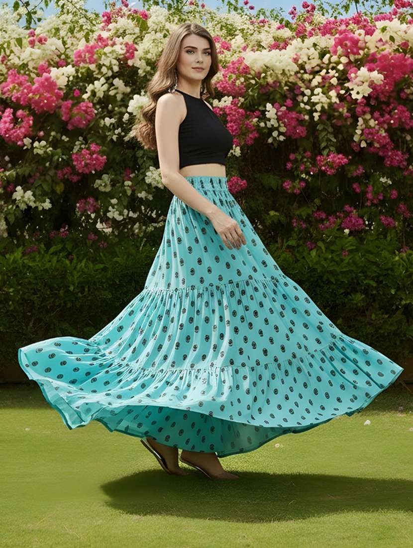 women printed mid rise tiered maxi skirt - 22230799 -  Standard Image - 2