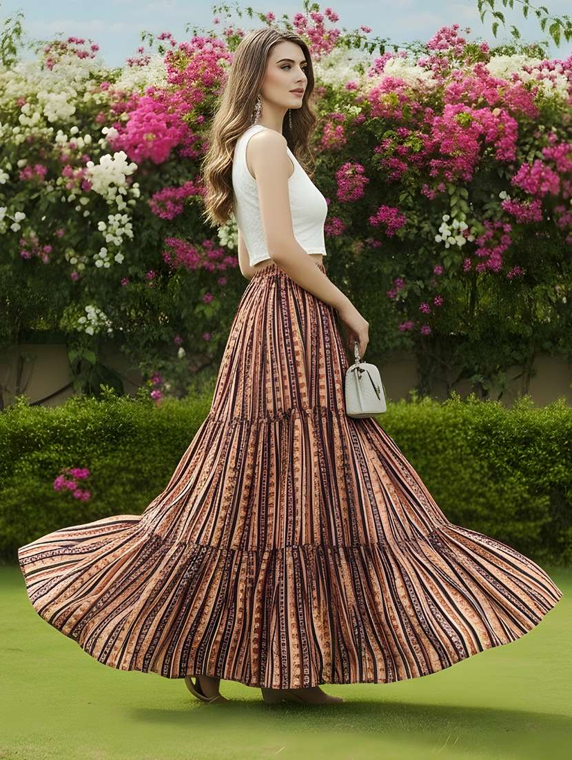 women printed mid rise tiered maxi skirt - 22230803 -  Standard Image - 2