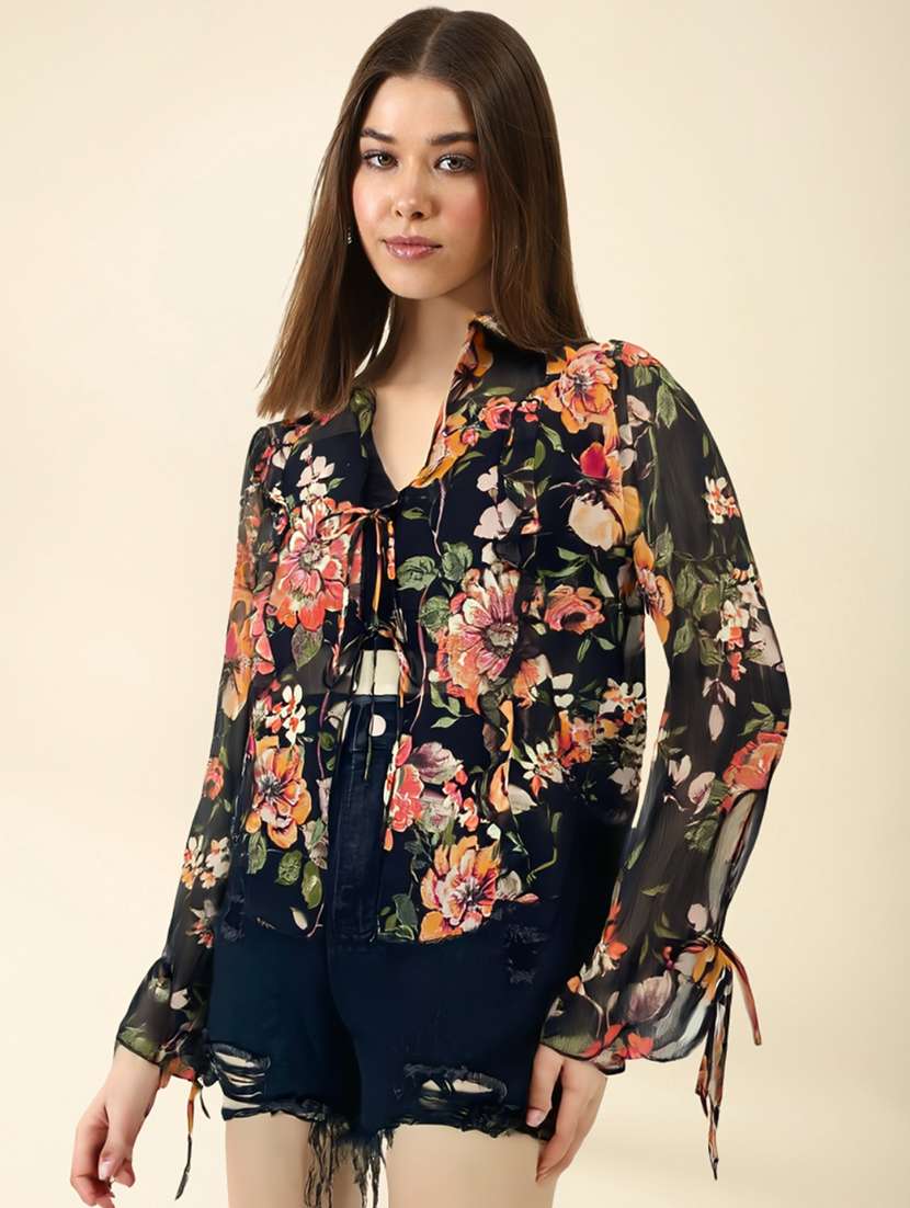 women floral print long sleeve regular shrug - 22230804 -  Standard Image - 2