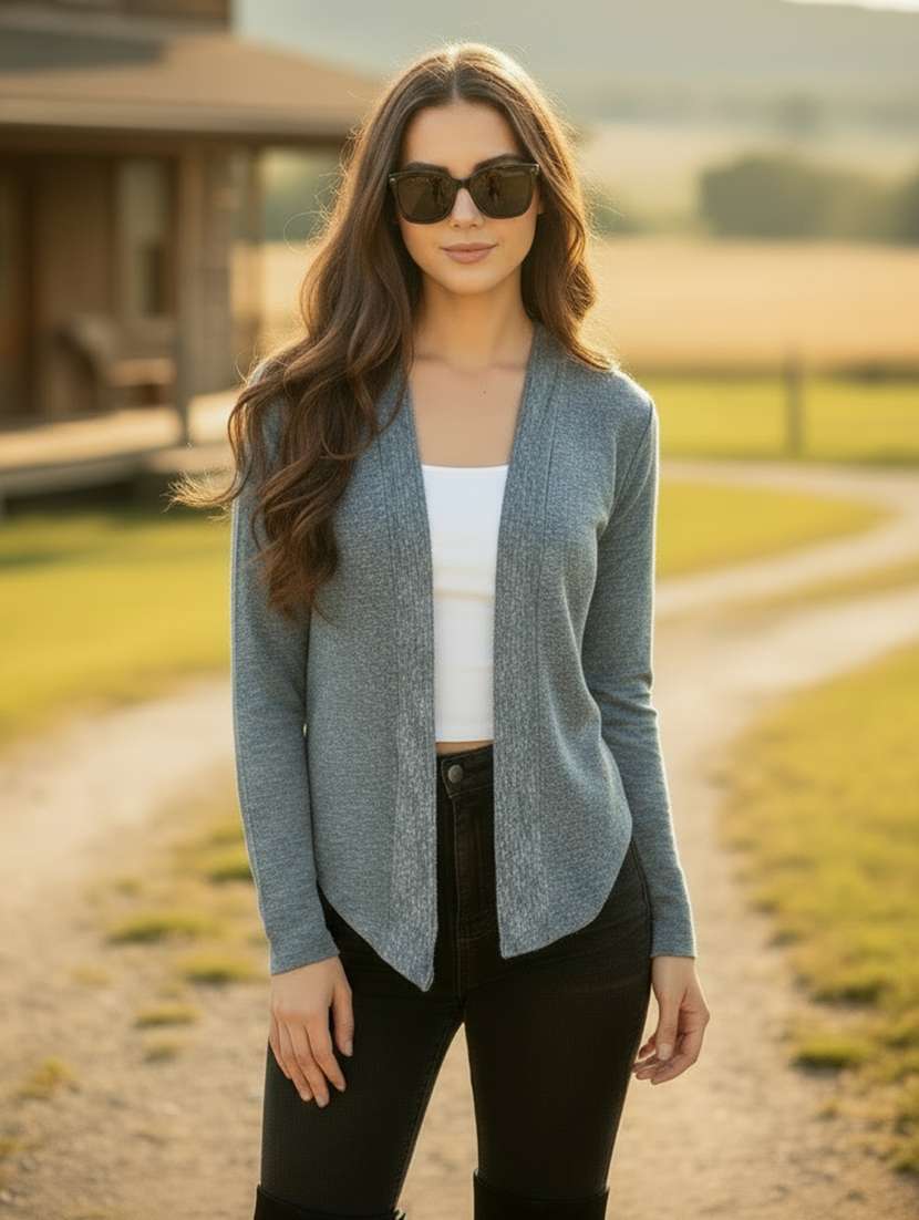 women solid long sleeve regular shrug
