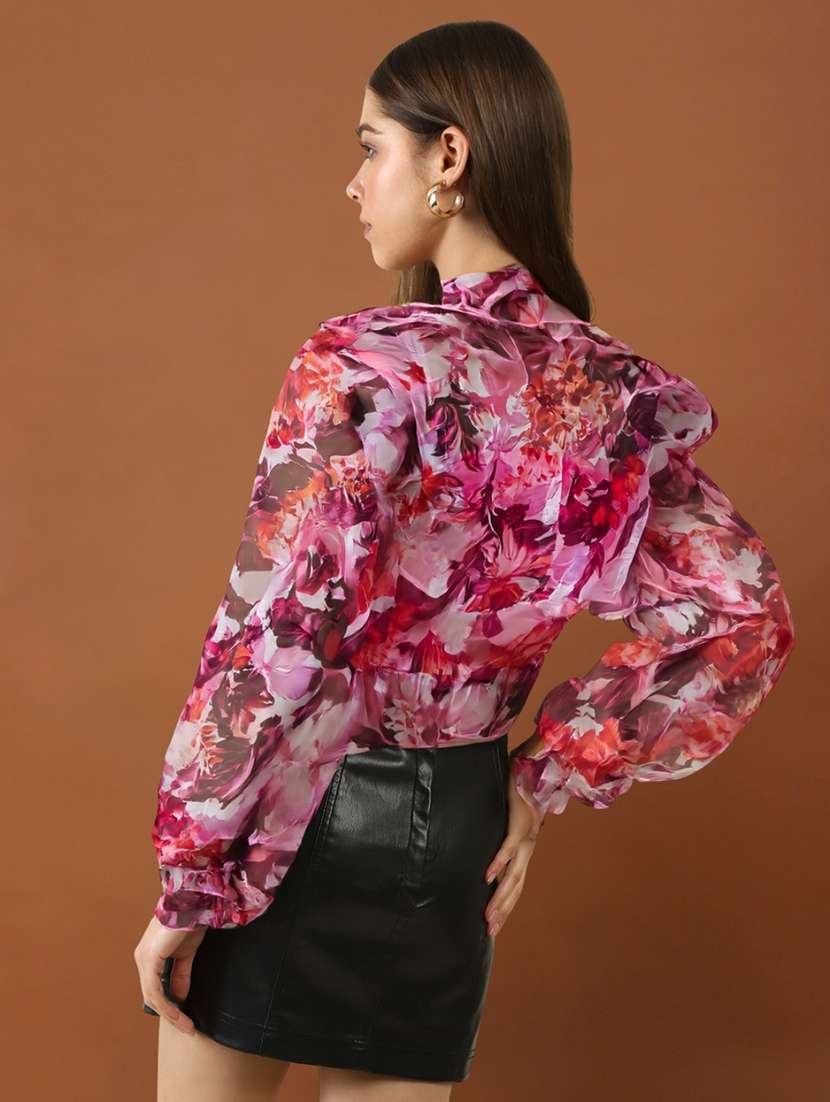 women floral print puff sleeve crop top - 22230811 -  Standard Image - 2