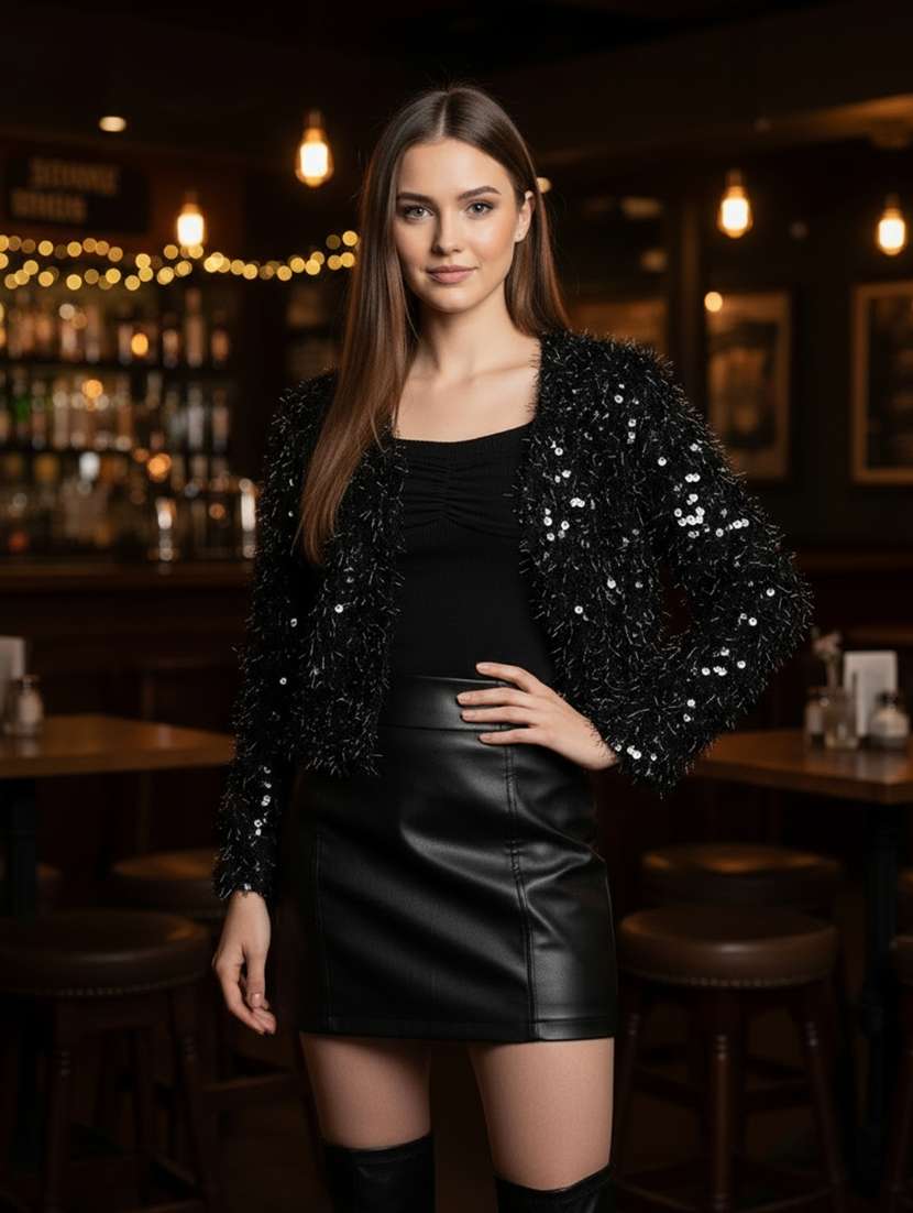 women sequined long sleeve regular shrug - 22230817 -  Standard Image - 2