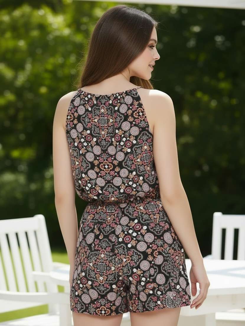 women printed halter neck sleeveless romper - 22230884 -  Standard Image - 2