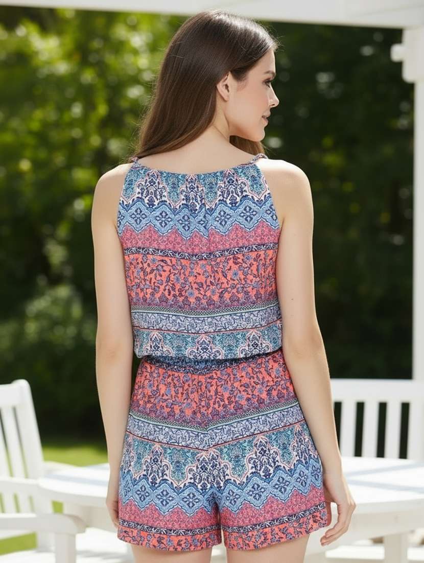 women printed halter neck sleeveless romper - 22230887 -  Standard Image - 2