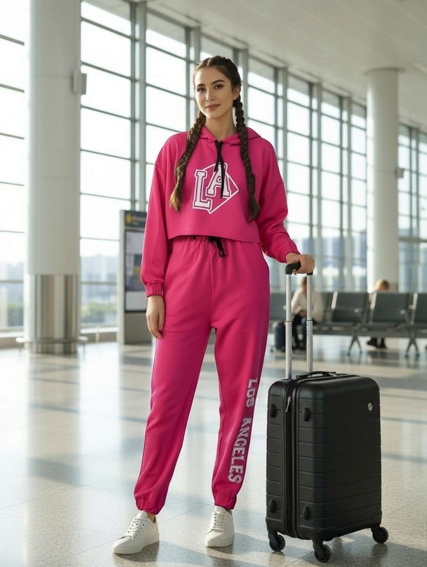 women printed hooded t-shirt & jogger co-ord set - 22230908 -  Standard Image - 2