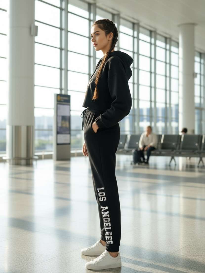 women printed hooded t-shirt & jogger co-ord set - 22230909 -  Standard Image - 2