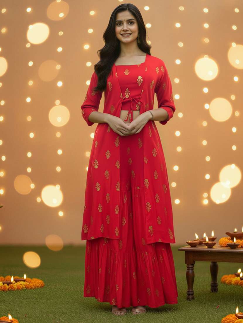 women foil print three quarter sleeve co-ord set - 22230921 -  Standard Image - 2