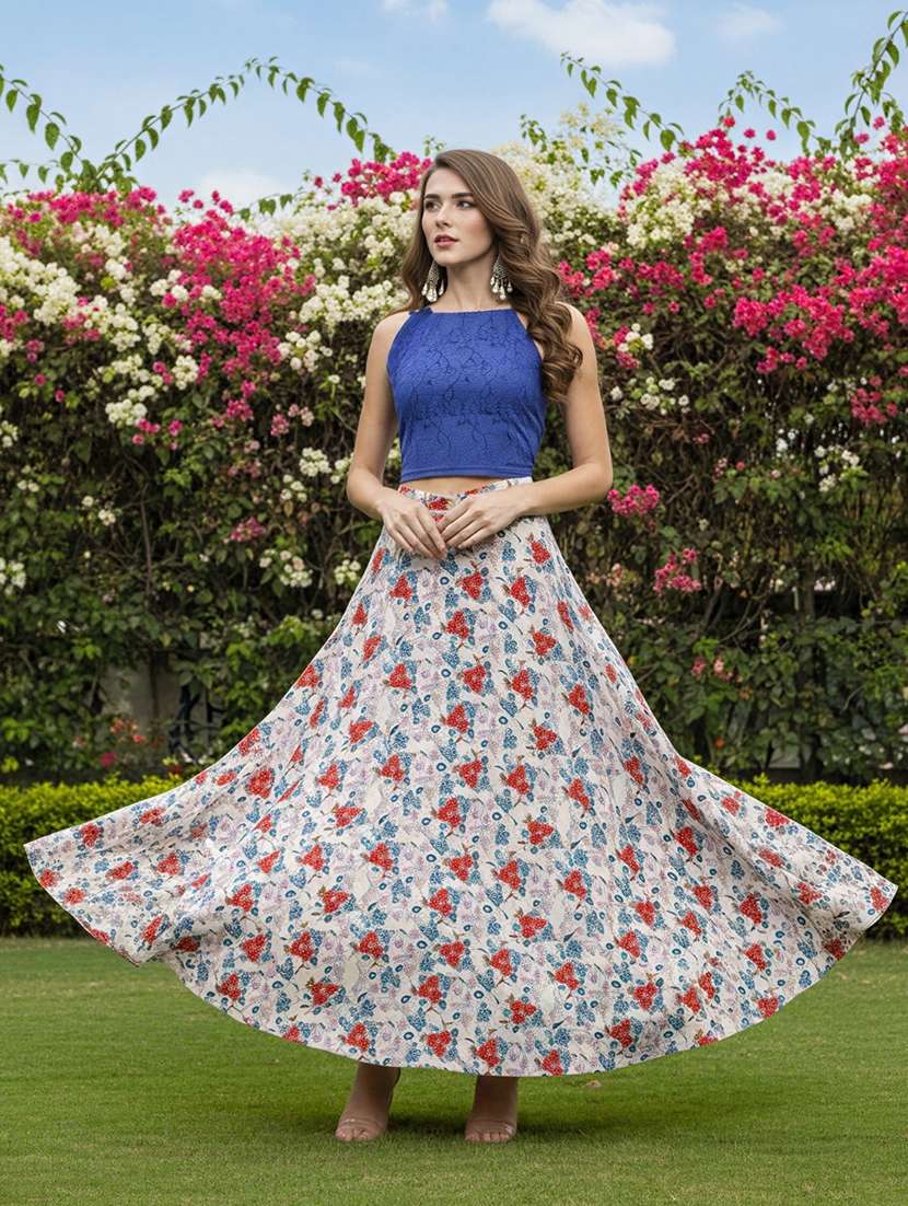 women floral print flared maxi skirt