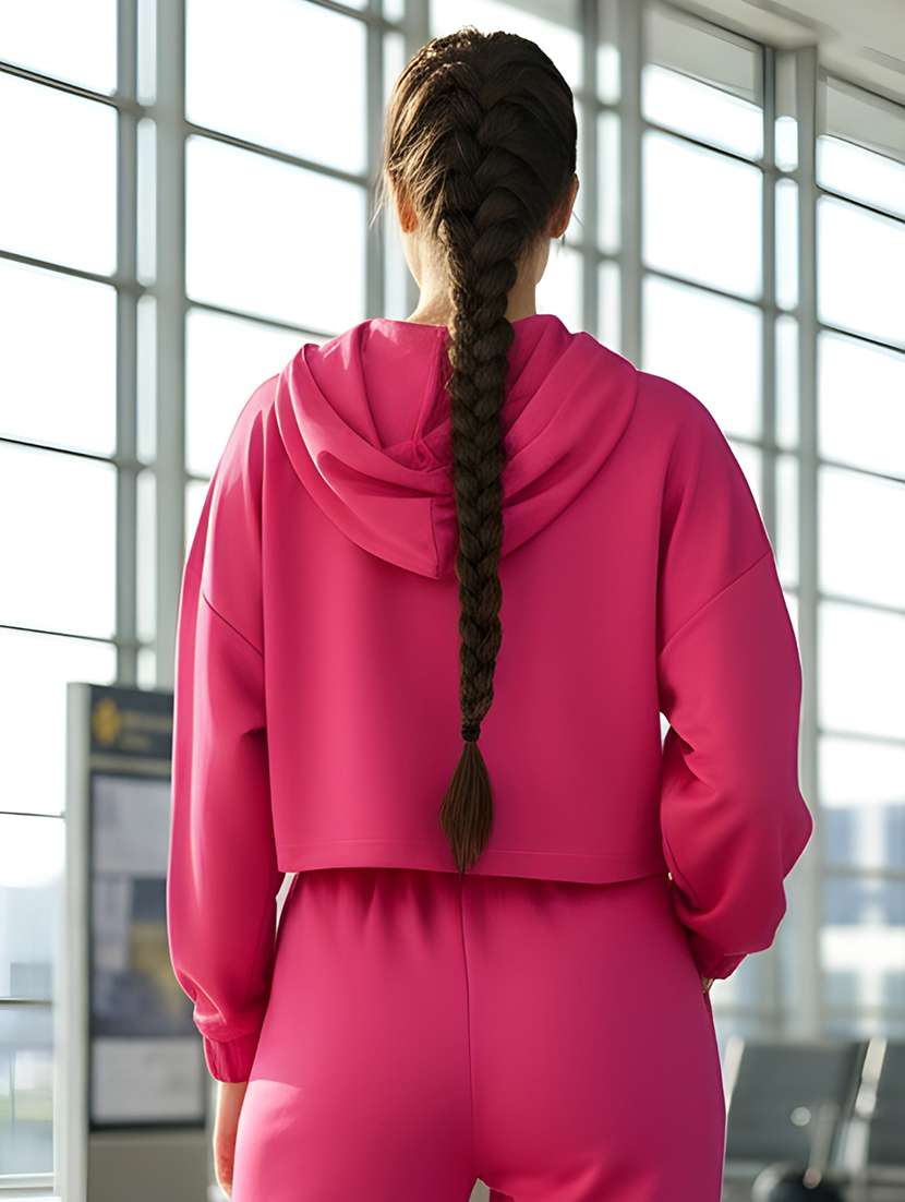 women printed long sleeve crop hooded sweatshirt - 22230946 -  Standard Image - 2