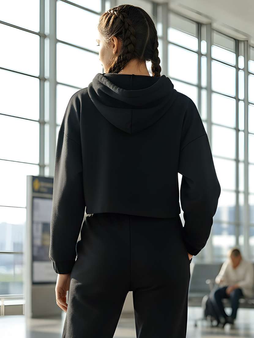 women printed long sleeve crop hooded sweatshirt - 22230947 -  Standard Image - 2