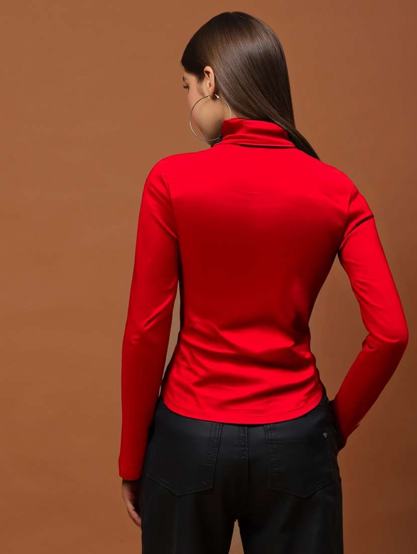 women solid high neck long sleeve top - 22231085 -  Standard Image - 2