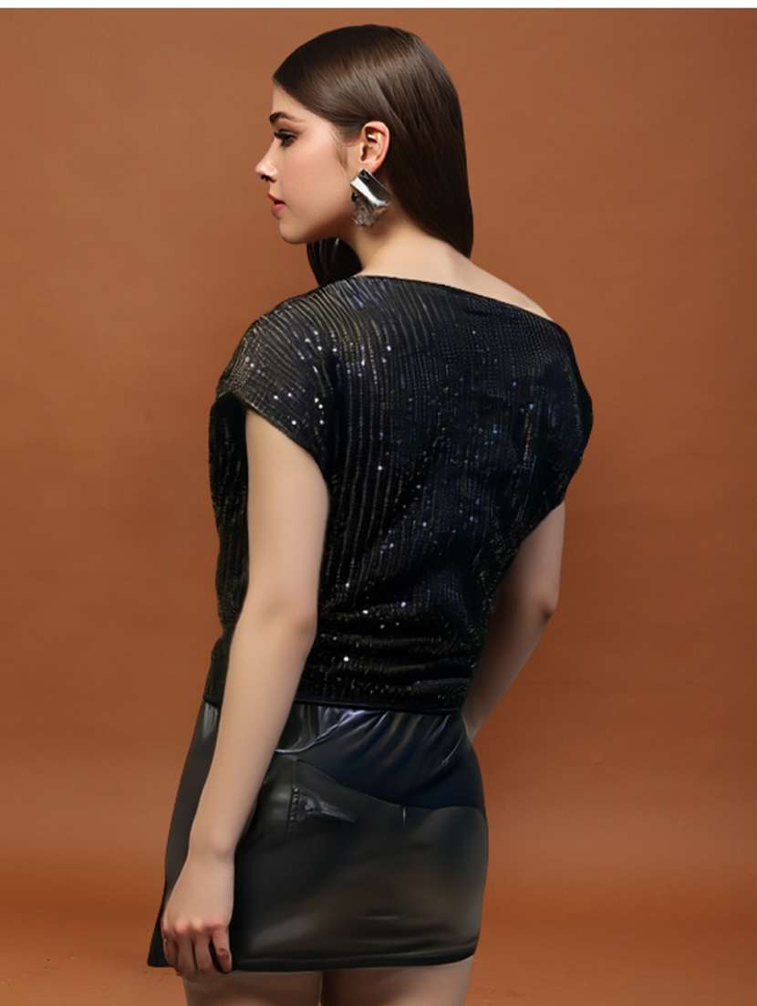 women sequined single shoulder ruched top - 22231097 -  Standard Image - 2