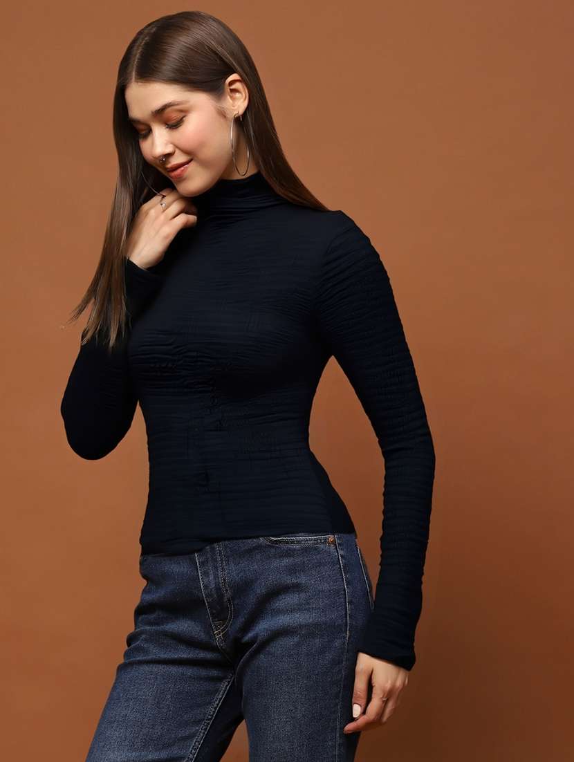 wen solid long sleeve high neck top