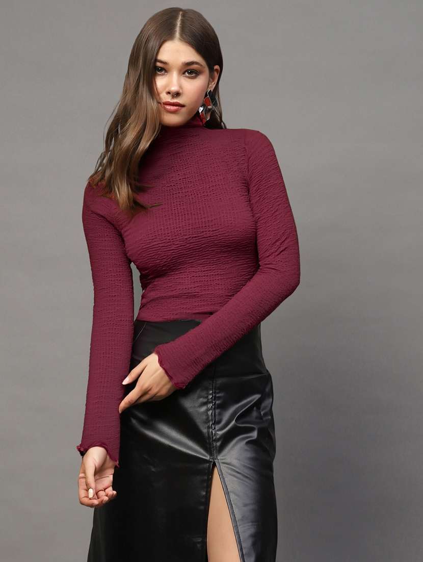wen solid long sleeve high neck top