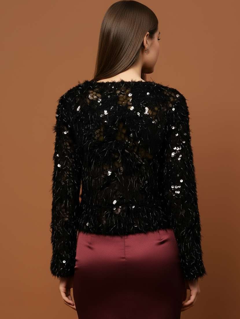 women sequined long sleeve straight top - 22231110 -  Standard Image - 2