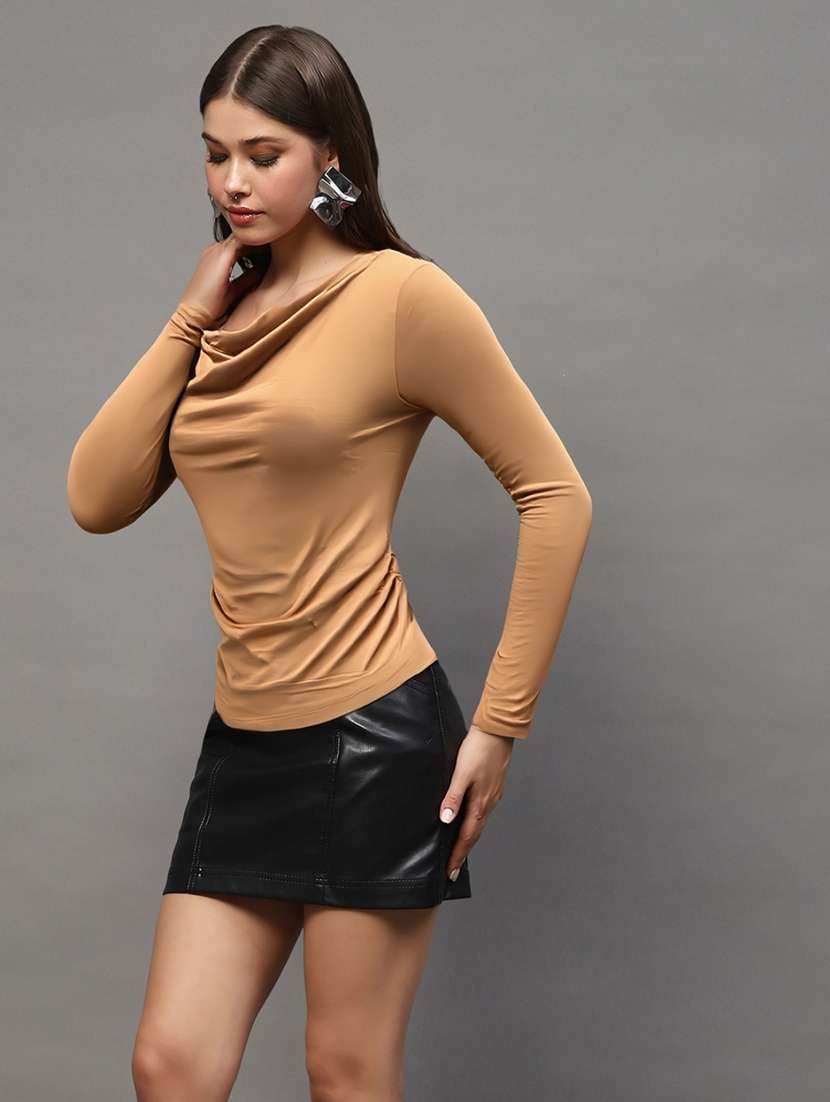 women solid cowl neck long sleeve top - 22231114 -  Standard Image - 2