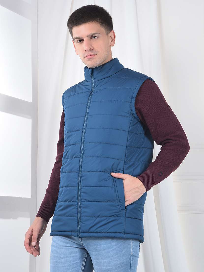 men solid stand collar sleeveless puffer jacket - 22231125 -  Standard Image - 2