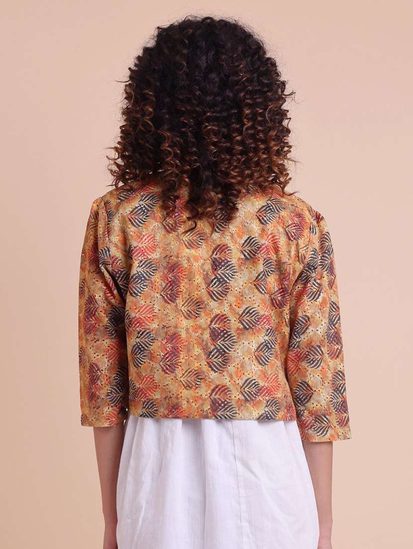 women printed three quarter sleeve crop jacket - 22231136 -  Standard Image - 2