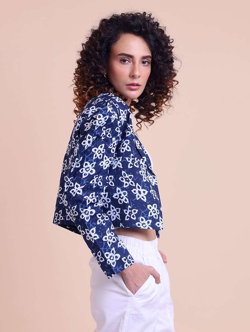 women printed puff sleeve crop ethnic acket - 22231137 -  Standard Image - 2