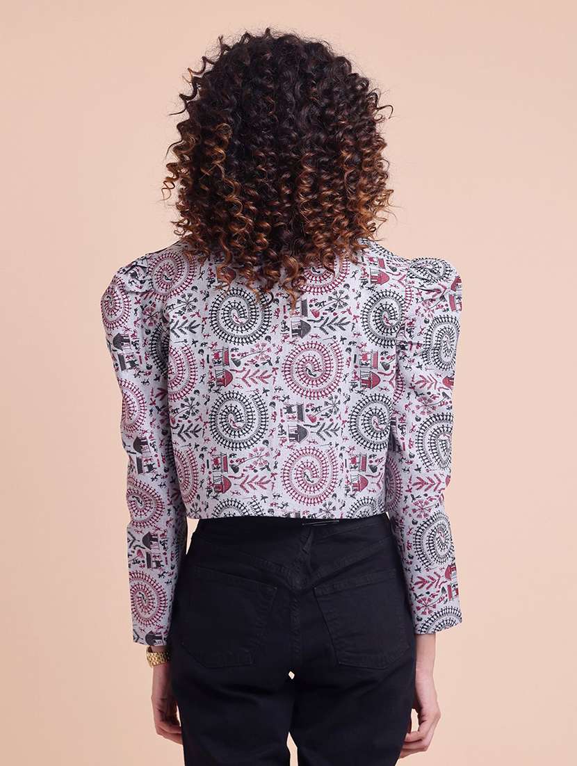 women printed puff sleeve crop ethnic acket - 22231138 -  Standard Image - 2