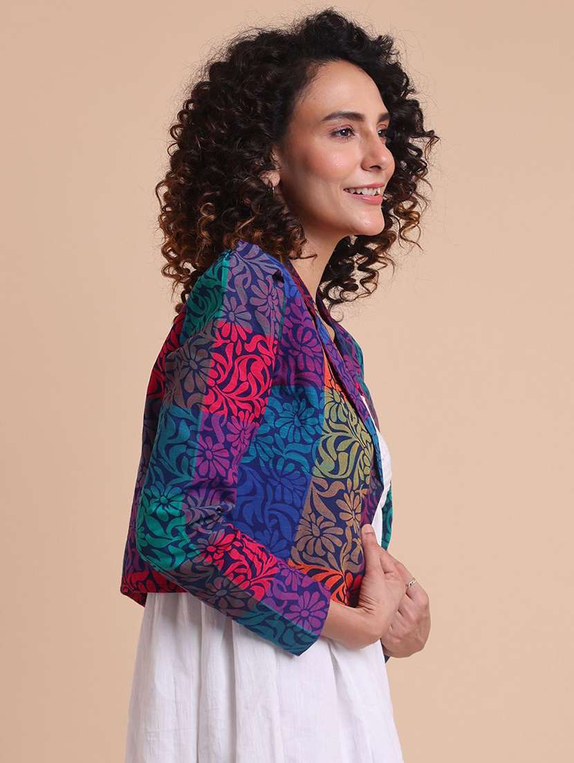 women printed puff sleeve crop ethnic acket - 22231139 -  Standard Image - 2