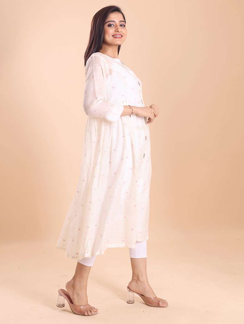 women self design three quarter sleeve a-line kurta - 22231140 -  Standard Image - 2