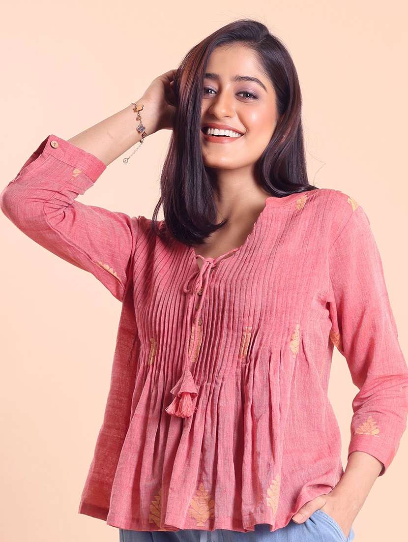 women self design three quarter sleeve ethnic top - 22231256 -  Standard Image - 2