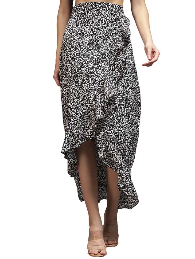 women floral print high rise wrap skirt