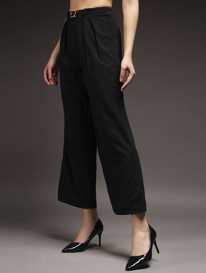 women solid high rise straight trouser - 22231265 -  Standard Image - 2