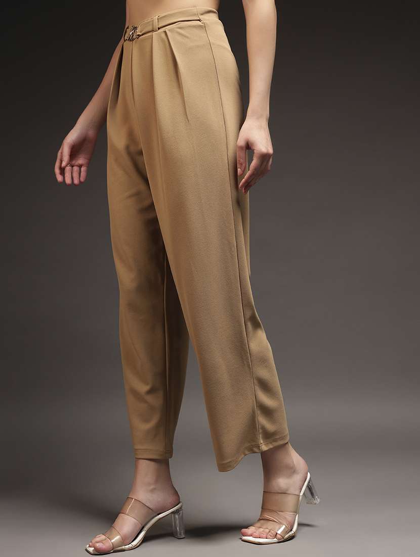 women solid high rise straight trouser - 22231266 -  Standard Image - 2