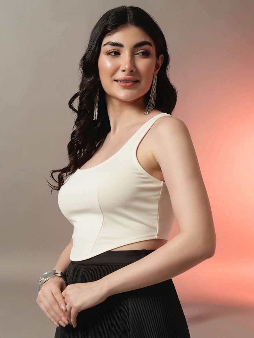 women solid shoulder strap corset top - 22231282 -  Standard Image - 2