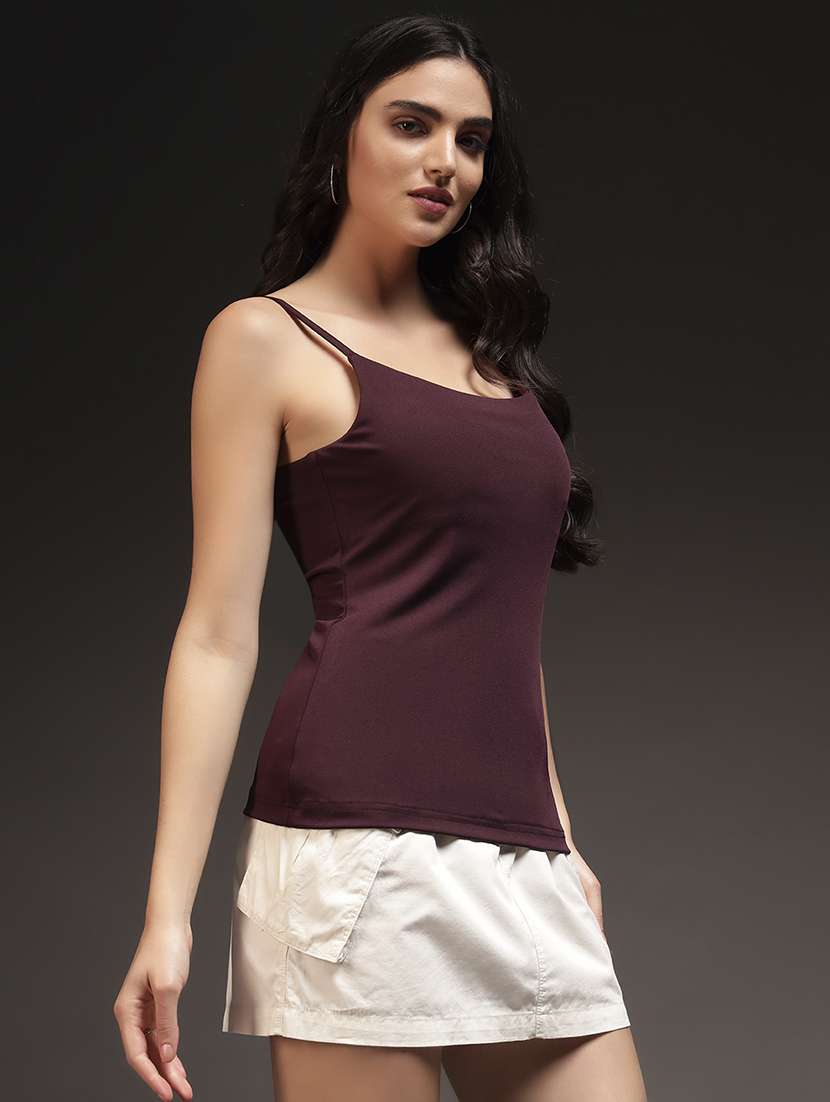 women solid shoulder strap regular top - 22231287 -  Standard Image - 2