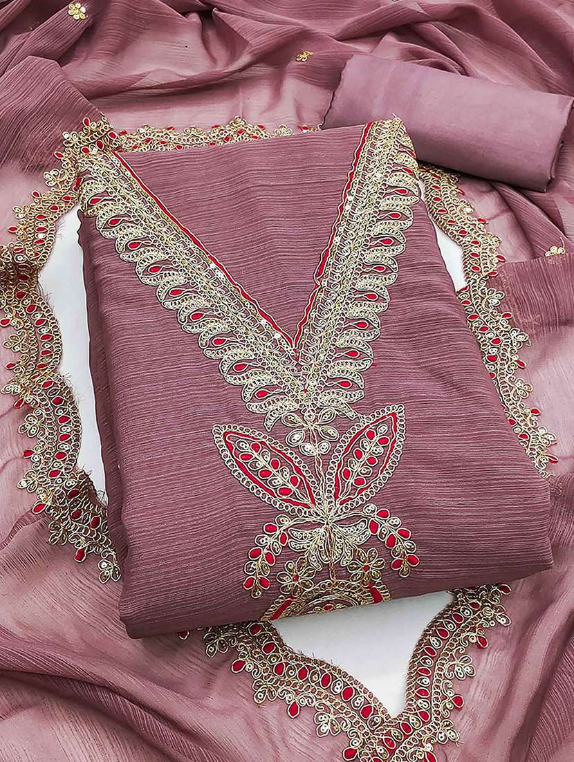 women solid with work unstitched suit set