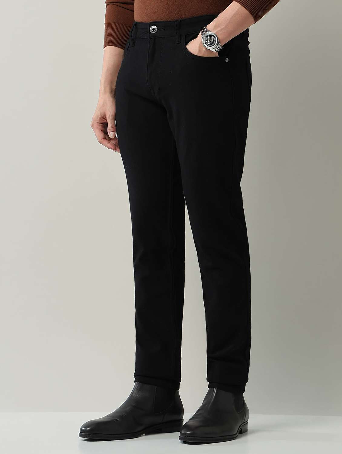 men plain high rise full length jeans - 22231385 -  Standard Image - 2