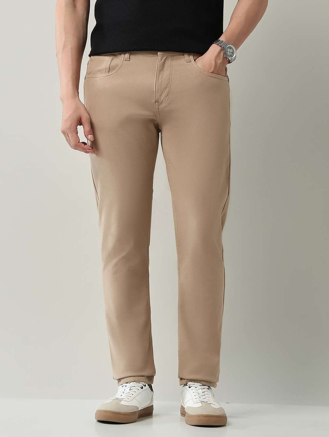 men plain high rise full length jeans