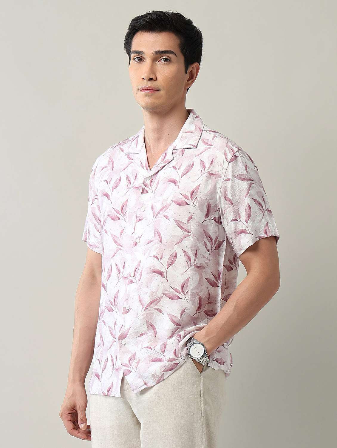 men printed short sleeve regular fit casual shirt - 22231401 -  Standard Image - 2