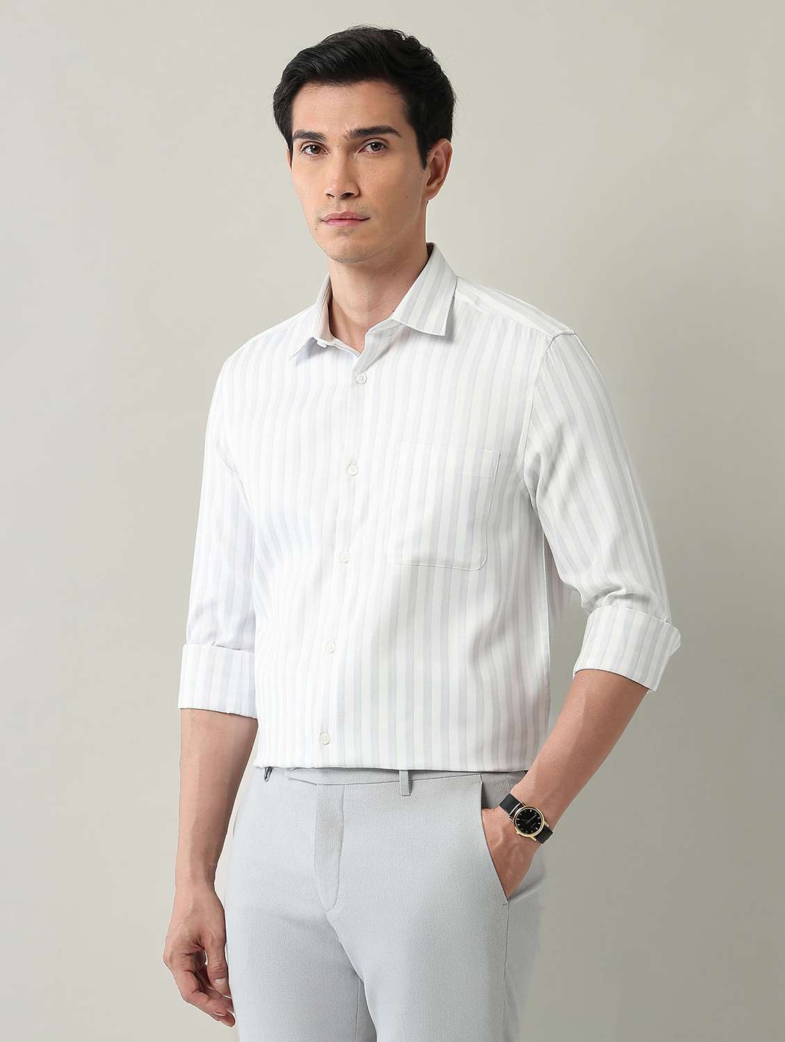 men striped long sleeve regular fit formal shirt - 22231405 -  Standard Image - 2