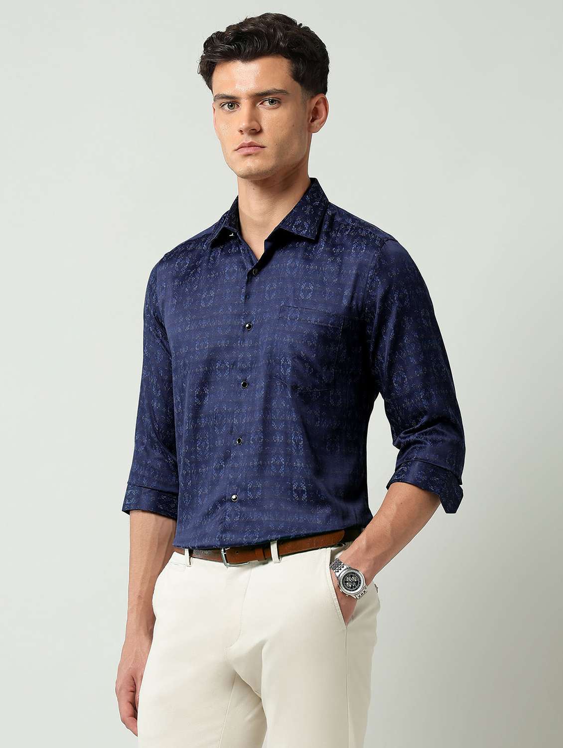 men printed long sleeve slim fit formal shirt - 22231407 -  Standard Image - 2