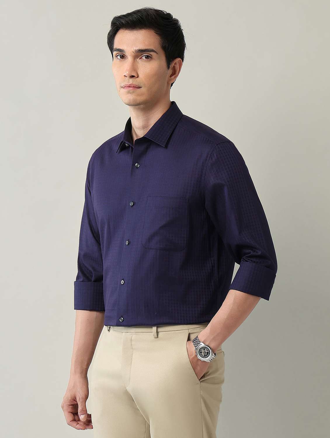 men striped long sleeve regular fit formal shirt - 22231411 -  Standard Image - 2